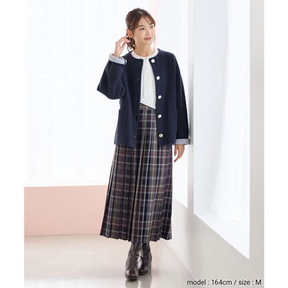 ニットジャケット アウター ジャケット ライトアウター コーディガン ノーカラー フェザーヤーン 無地 配色 ポケット レディース （モカ）｜詳細画像