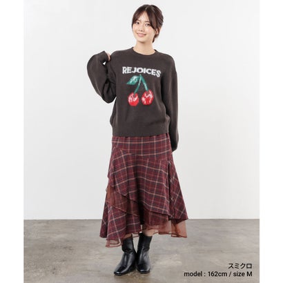 フルーツ柄ニット トップス ニット セーター 長袖 フール柄 クルーネック 短め丈 ドロップショルダー ガーリー 冬 白 黒 レディース （ライトグリーン）｜詳細画像