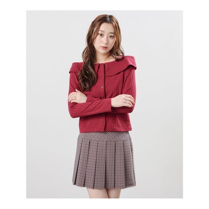 オフショルカーディガン トップス カーディガン 長袖 オフショルダー コンパクト レーヨン混 フロントボタン ワイドリブ ガーリー レディース （ブラック）｜詳細画像