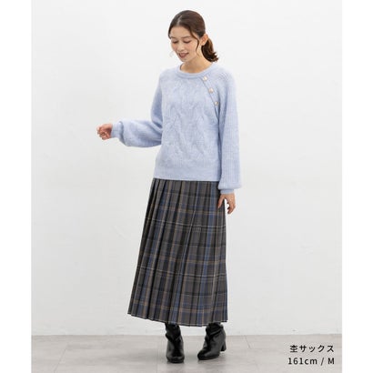 軽ふわっ釦付ケーブル編ニット トップス ニット セーター 長袖 大きいサイズ 軽ふわっニット 再生ポリエステル ケーブル編み レディース （杢グレー）｜詳細画像