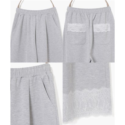 裾レース付ワイドパンツ ボトムス パンツ ワイドパンツ イージーパンツ ロングパンツ レース付き 綿混 ウエストゴム 大きいサイズ レディース （スミクロ）｜詳細画像
