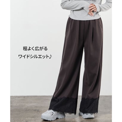 裾レース付ワイドパンツ ボトムス パンツ ワイドパンツ イージーパンツ ロングパンツ レース付き 綿混 ウエストゴム 大きいサイズ レディース （スミクロ）｜詳細画像