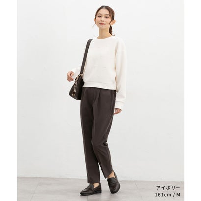ビジュー付トップス トップス スウェット 長袖 ビジュー付き クルーネック 短め丈 ストレッチ レーヨン混 ドロップショルダー レディース （杢グレー）｜詳細画像