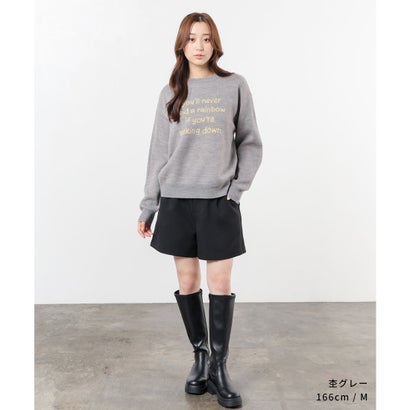 ロゴニット トップス ニット セーター 長袖 ロゴ クルーネック ジャカード ドロップショルダー ガーリー 冬 白 レディース （アイボリー）｜詳細画像