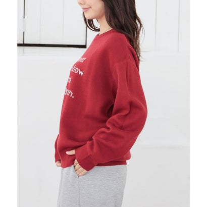 ロゴニット トップス ニット セーター 長袖 ロゴ クルーネック ジャカード ドロップショルダー ガーリー 冬 白 レディース （アイボリー）｜詳細画像