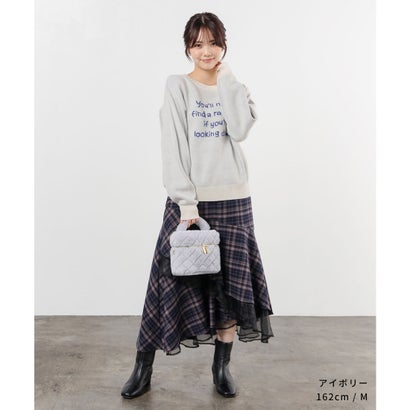 ロゴニット トップス ニット セーター 長袖 ロゴ クルーネック ジャカード ドロップショルダー ガーリー 冬 白 レディース （アイボリー）｜詳細画像