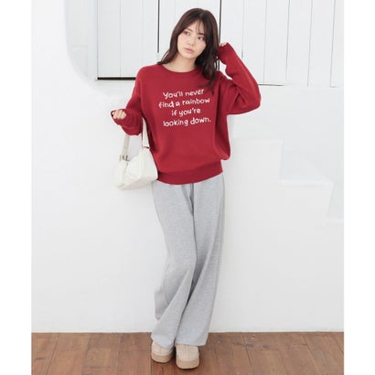 ロゴニット トップス ニット セーター 長袖 ロゴ クルーネック ジャカード ドロップショルダー ガーリー 冬 白 レディース （アイボリー）｜詳細画像