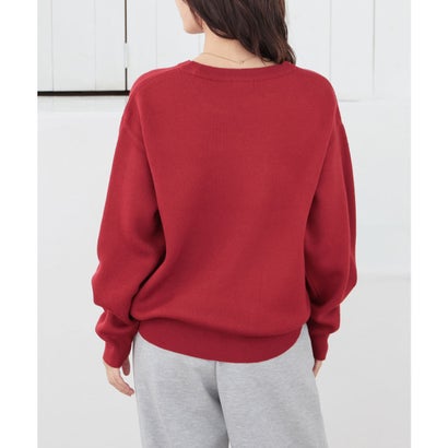 ロゴニット トップス ニット セーター 長袖 ロゴ クルーネック ジャカード ドロップショルダー ガーリー 冬 白 レディース （ネイビー）｜詳細画像