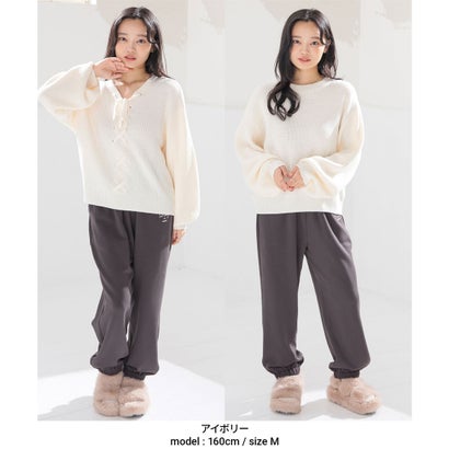 前後2wayレースアップニット トップス ニット セーター 長袖 レースアップ ボリューム袖 2way 短め丈 ガーリー 冬 白 黒 レディース （杢グレー）｜詳細画像