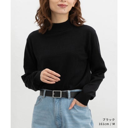 ハイネックニット トップス ニット セーター 長袖 ハイネック レーヨン混 無地 きれいめ 冬 白 黒 レディース （ネイビー）｜詳細画像