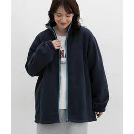 フリーススタンドブルゾン トップス カーディガン 長袖 男女兼用 ユニセックス ハニぽか あったか ブルゾン フリース レディース （ネイビー）
