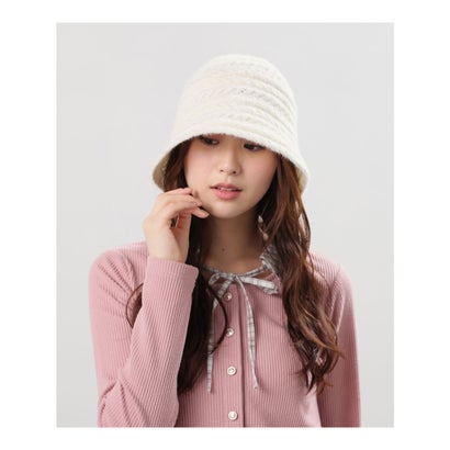 シャギーケーブルバケット 帽子 バケットハット シャギー ケーブル編み ベーシックカラー ガーリー 冬 白 黒 レディース （アイボリー）｜詳細画像