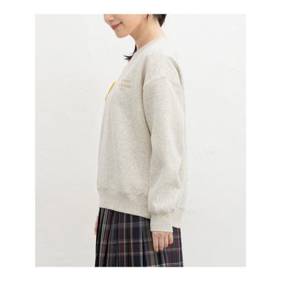 裏起毛ゆるワッペンロゴトップス トップス スウェット 長袖 ハニぽか あったか ゆったり サガラ刺繍 ワッペン ロゴ クルーネック レディース （杢グレー）｜詳細画像