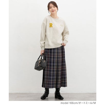 裏起毛ゆるワッペンロゴトップス トップス スウェット 長袖 ハニぽか あったか ゆったり サガラ刺繍 ワッペン ロゴ クルーネック レディース （杢グレー）｜詳細画像