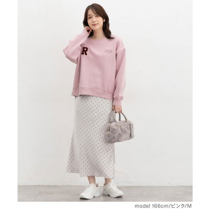 裏起毛ゆるワッペンロゴトップス トップス スウェット 長袖 ハニぽか あったか ゆったり サガラ刺繍 ワッペン ロゴ クルーネック レディース （杢グレー）｜詳細画像