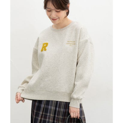 裏起毛ゆるワッペンロゴトップス トップス スウェット 長袖 ハニぽか あったか ゆったり サガラ刺繍 ワッペン ロゴ クルーネック レディース （オートミール）｜詳細画像