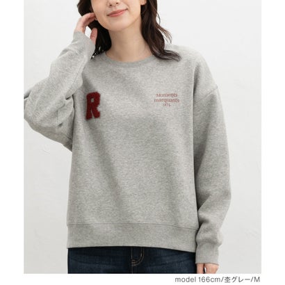 ハニーズ Honeys 裏起毛ゆるワッペンロゴトップス トップス スウェット 長袖 ハニぽか あったか ゆったり サガラ刺繍 ワッペン ロゴ クルーネック レディース （ネイビー）｜詳細画像