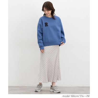 裏起毛ゆるワッペンロゴトップス トップス スウェット 長袖 ハニぽか あったか ゆったり サガラ刺繍 ワッペン ロゴ クルーネック レディース （ピンク）｜詳細画像