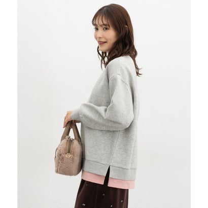 裏起毛ゆるレイヤード風トップス トップス スウェット 長袖 ハニぽか あったか ゆったり 裏起毛 レイヤード風 配色 レディース （ベージュ）｜詳細画像