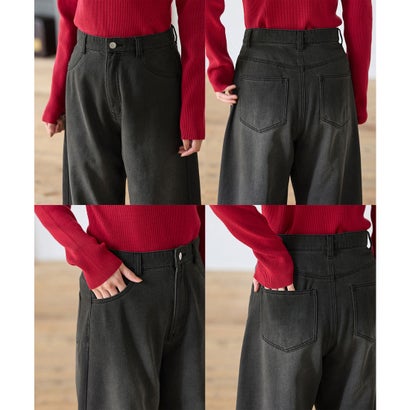 あったかカーブパンツ（股下66cm） ボトムス パンツ カーブパンツ あったか 大きいサイズ ハニぽか デニムパンツ ロングパンツ レディース （グレー）｜詳細画像