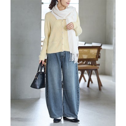 あったかカーブパンツ（股下66cm） ボトムス パンツ カーブパンツ あったか 大きいサイズ ハニぽか デニムパンツ ロングパンツ レディース （ユーズドブルー）｜詳細画像