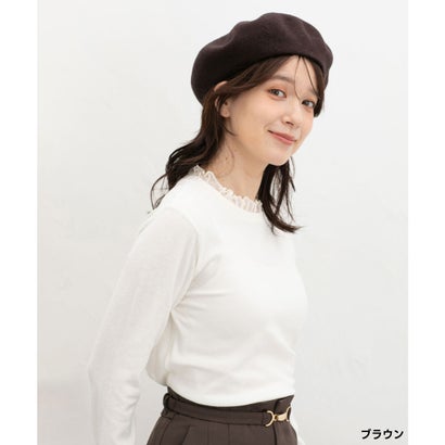 ウール混ベレー帽 帽子 ベレー帽 無地 チェック柄 ウール混 ナイロン混 カジュアル 冬 黒 ぼうし ベレー レディース （ブラック）｜詳細画像