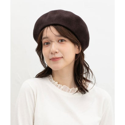 ウール混ベレー帽 帽子 ベレー帽 無地 チェック柄 ウール混 ナイロン混 カジュアル 冬 黒 ぼうし ベレー レディース （ブラック）｜詳細画像
