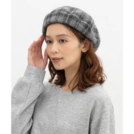 ウール混ベレー帽 帽子 ベレー帽 無地 チェック柄 ウール混 ナイロン混 カジュアル 冬 黒 ぼうし ベレー レディース （グレーチェック）