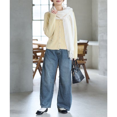 あったかカーブパンツ（股下63cm） ボトムス パンツ カーブパンツ あったか 大きいサイズ ハニぽか デニムパンツ ロングパンツ レディース （グレー）｜詳細画像