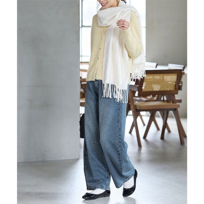 あったかカーブパンツ（股下63cm） ボトムス パンツ カーブパンツ あったか 大きいサイズ ハニぽか デニムパンツ ロングパンツ レディース （グレー）｜詳細画像