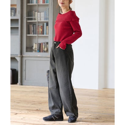 あったかカーブパンツ（股下63cm） ボトムス パンツ カーブパンツ あったか 大きいサイズ ハニぽか デニムパンツ ロングパンツ レディース （グレー）｜詳細画像