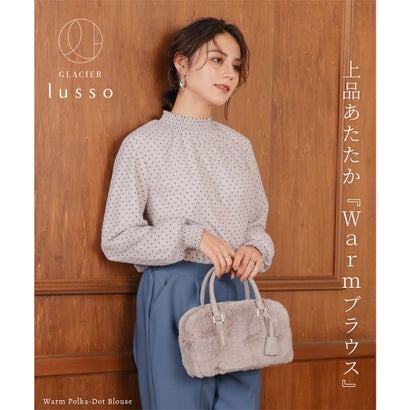 ドット柄ウォームブラウス トップス ブラウス 長袖 大きいサイズ Warmブラウス チュール シフォン シャーリング ドット柄 レディース （ライトベージュ）｜詳細画像