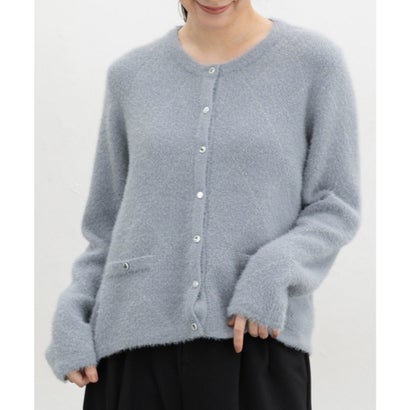 ラメ入りアーガイルニット トップス カーディガン 長袖 オフィス きれいめ ラメ糸入り フェザーヤーン素材 ニット アーガイル柄 レディース （ライトグレー）｜詳細画像