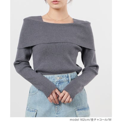 オフショルニット トップス ニット セーター 長袖 オフショルダー コンパクト リブ編み レーヨン混 ラグランスリーブ ガーリー レディース （ピンク）｜詳細画像