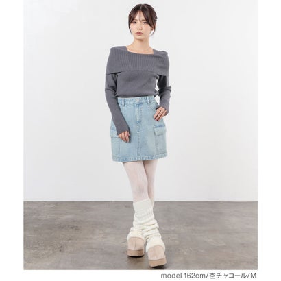 オフショルニット トップス ニット セーター 長袖 オフショルダー コンパクト リブ編み レーヨン混 ラグランスリーブ ガーリー レディース （アイボリー）｜詳細画像