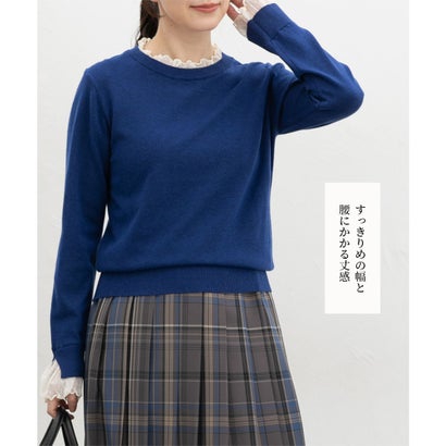 チュールフリル使いニット トップス ニット セーター 長袖 大きいサイズ オフィス きれいめ フリル チュール クルーネック メロー レディース （ブラック）｜詳細画像