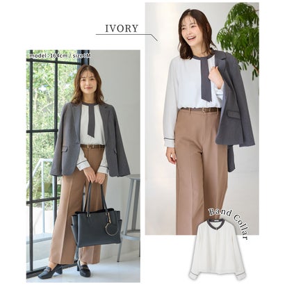 【褒められ】裏起毛ボウタイブラウス 【WEB限定】トップス ブラウス 長袖 ハニぽか あったか 大きいサイズ オフィス きれいめ ボウタイ レディース （モカ）｜詳細画像