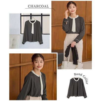 【褒められ】裏起毛ボウタイブラウス 【WEB限定】トップス ブラウス 長袖 ハニぽか あったか 大きいサイズ オフィス きれいめ ボウタイ レディース （ピンクグレー）｜詳細画像