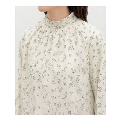 あったか裏地ハイネックブラウス トップス ブラウス 長袖 ハニぽか あったか 大きいサイズ オフィス きれいめ ハイネック 裏地付き レディース （ラベンダー花柄）｜詳細画像