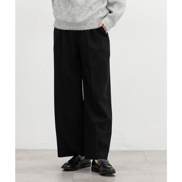 暖美ージーストレート（股下60cm） ボトムス パンツ ストレートパンツ 美ージー ハニぽか あったか オフィス きれいめ レディース （ブラック）