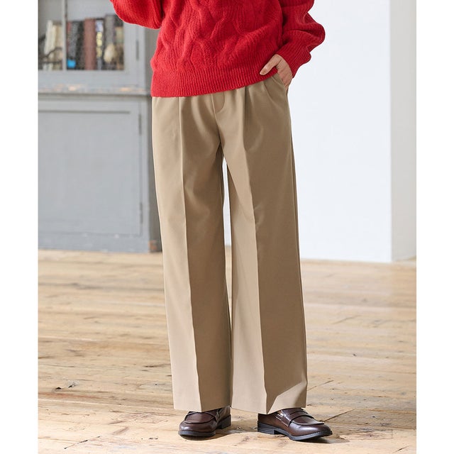 暖美ージーストレート（股下60cm） ボトムス パンツ ストレートパンツ 美ージー ハニぽか あったか オフィス きれいめ レディース （ベージュ）