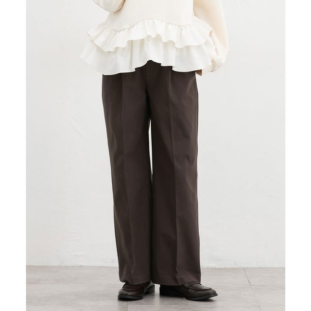 暖美ージーストレート（股下60cm） ボトムス パンツ ストレートパンツ 美ージー ハニぽか あったか オフィス きれいめ レディース （ブラウン）