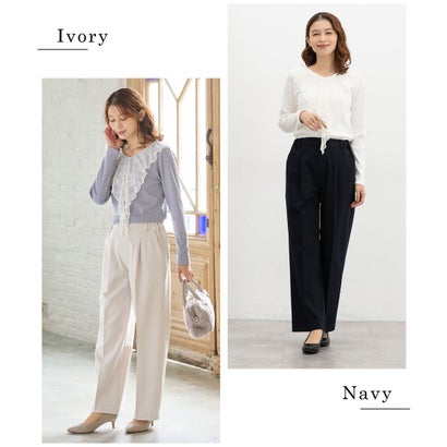 暖美ージーストレート（股下66cm） ボトムス パンツ ストレートパンツ ハニぽか 美ージー 大きいサイズ オフィス きれいめ レディース （ブラック）｜詳細画像