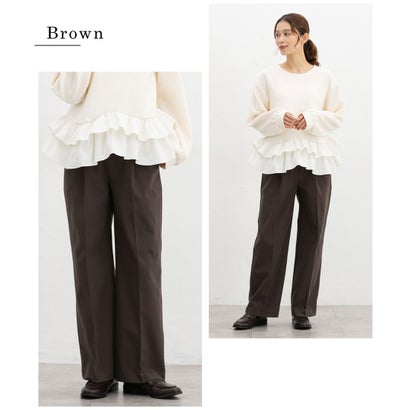 暖美ージーストレート（股下66cm） ボトムス パンツ ストレートパンツ ハニぽか 美ージー 大きいサイズ オフィス きれいめ レディース （ブラック）｜詳細画像