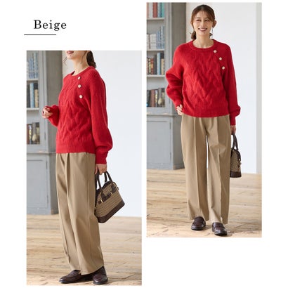 暖美ージーストレート（股下66cm） ボトムス パンツ ストレートパンツ ハニぽか 美ージー 大きいサイズ オフィス きれいめ レディース （ブラック）｜詳細画像