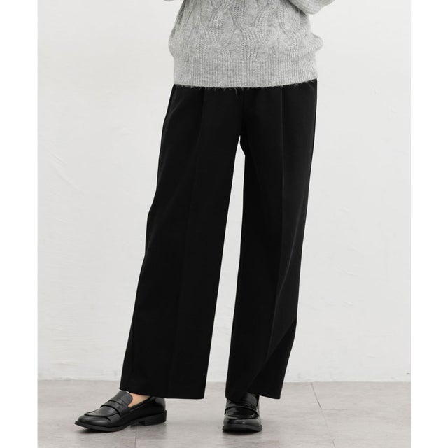 暖美ージーストレート（股下66cm） ボトムス パンツ ストレートパンツ ハニぽか 美ージー 大きいサイズ オフィス きれいめ レディース （ブラック）