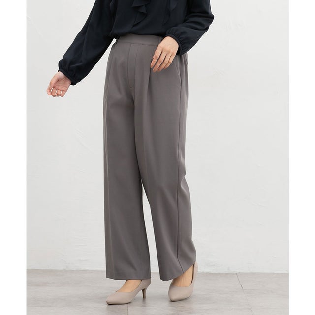 暖美ージーストレート（股下66cm） ボトムス パンツ ストレートパンツ ハニぽか 美ージー 大きいサイズ オフィス きれいめ レディース （グレー）