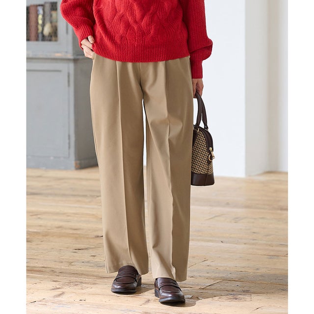 暖美ージーストレート（股下66cm） ボトムス パンツ ストレートパンツ ハニぽか 美ージー 大きいサイズ オフィス きれいめ レディース （ベージュ）