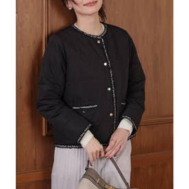 配色使いライトブルゾン アウター ジャンパー ブルゾン ジャケット ライトブルゾン ファイバーダウン 中綿 再生ポリエステル レディース （ブラック）