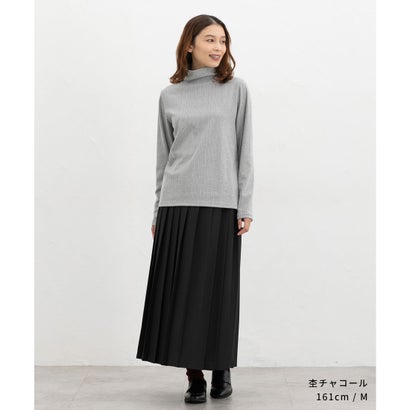 あったかリブタートル トップス カットソー 長袖 ハニぽか あったか タートルネック リブ ストレッチ 両面起毛 無地 シンプル 冬 レディース （杢チャコール）｜詳細画像